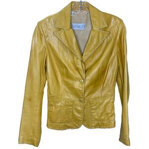 GIMO'S Women Jacket Leather Moto Yellow Mustard 60's 70's Retro‎ Buttery Soft S